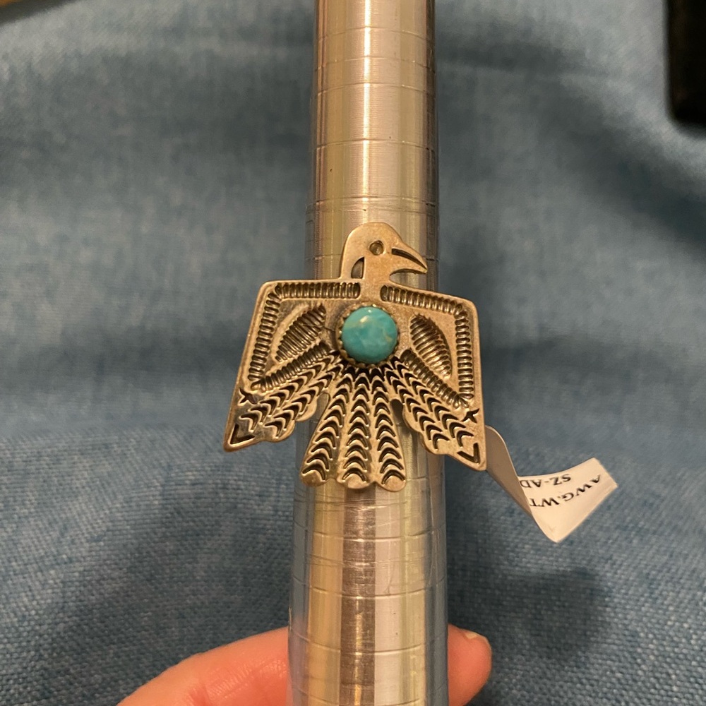 Silver Thunderbird Ring with Turquoise Stone - Picture 2 of 7